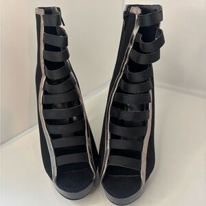 Paper Fox Black and Silver Strappy stiletto size 9.5